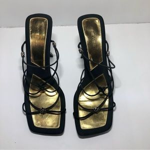 Nine West Y2K Black Gold Heels